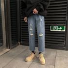 Ripped Crop Washed Jeans