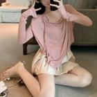 Long-sleeve Plain Loose-fit Top / Pleated Skirt