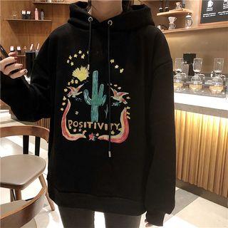 Loose-fit Printed Hoodie Black - One Size