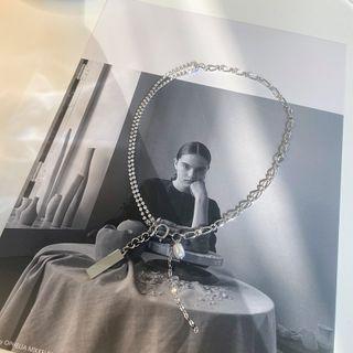 Rhinestone Layered Chain Necklace Silver - One Size