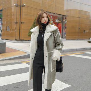 Convertible-neck Faux-shearling Coat