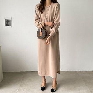 Napped Cutout-hem Midi Sweatshirt Dress