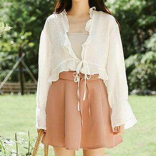 Frill Trim Tie-front Light Jacket