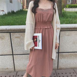 Lace Trim Midi Spaghetti Strap Dress