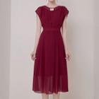Plain Cap-sleeve Midi A-line Dress