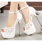 Ankle Strap Platform Lace Peep Toe High Heel Pumps