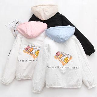 Reversible Cat Print Hooded Padded Jacket
