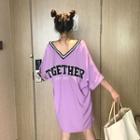 V-neck Embroidered 3/4-sleeve T-shirt Dress