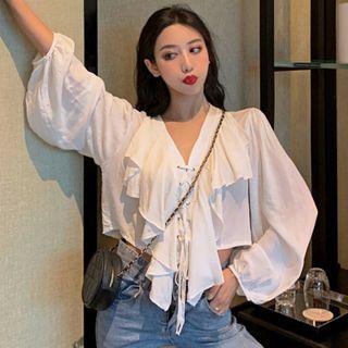 Ruffle Lace Up Blouse