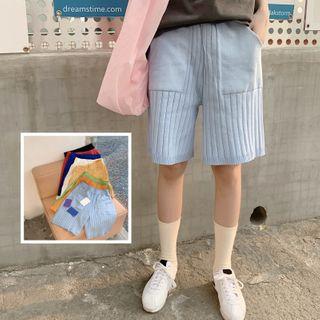 Plain High-waist Wide-leg Knit Shorts