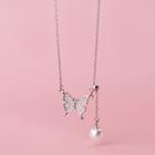 Butterfly Rhinestone Faux Pearl Pendant Sterling Silver Choker