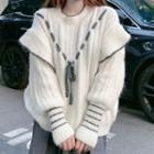 Contrast Stitching Ribbed Knit Sweater White - One Size