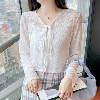 Long-sleeve Plain Tie-strap Cardigan
