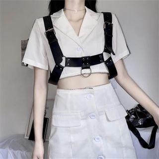 Set: Short Sleeve Cropped Shirt + A-line Skirt