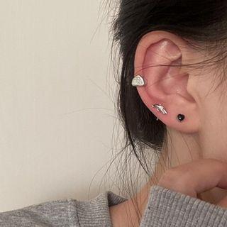 Set Of 3: Alloy Earring / Cuff Earring (various Designs) Set Of 3 - Silver Stud - Silver & Black - One Size