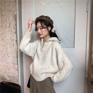 Half Zip Chunky Knit Sweater Beige Almond - One Size