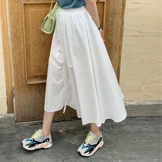 High-waist Plain Drawstring A-line Skirt