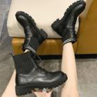 Elastic Panel Faux Leather Short Boots