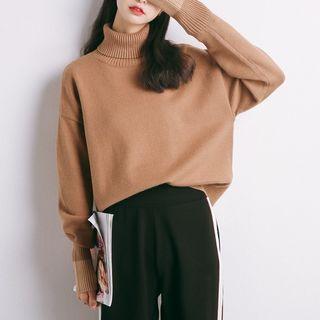 Turtleneck Color Block Sweater Camel - One Size