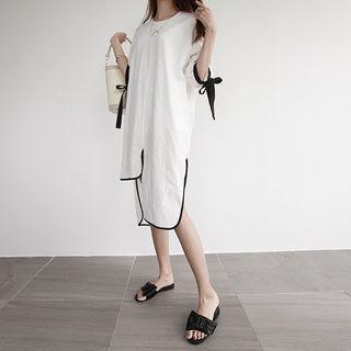 Asymmetric-hem Linen Blend Shift Dress
