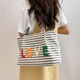 Lettering Striped Tote Bag