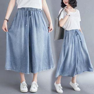Mid Rise Washed Gaucho Jeans