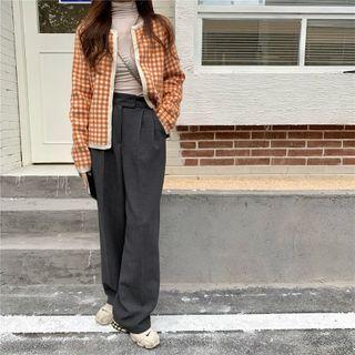 Check Loose-fit Cardigan Top 7566 - One Size