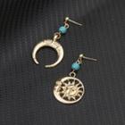 Crescent & Sun Asymmetrical Earring 1 Pair - Asymmetric - Gold & Blue - One Size