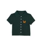 Butterfly Embroidered Collared Short-sleeve T-shirt