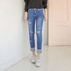 Distressed Roll-up Jeans