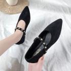 Pointed Toe Studded Ankle Strap Flats