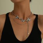 Butterfly Alloy Layered Choker Silver - One Size