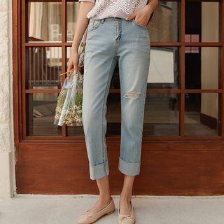 Rollup-hem Straight-leg Jeans