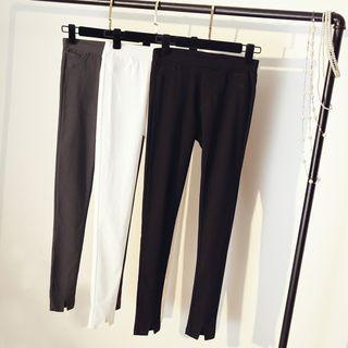 Elastic Waist Notch Hem Skinny Pants