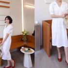 V-neck Lace-collar Puff-sleeve Dress
