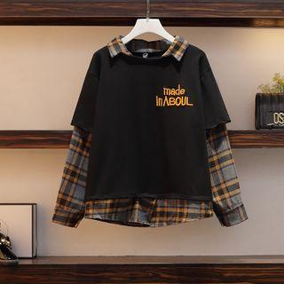 Plaid Panel Sweatshirt / Denim Jogger Pants