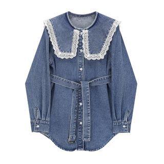 Sailor Collar Lace Trim Denim Shirt