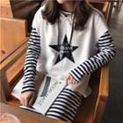 Set: Striped Long Sleeve T-shirt Dress + Star Print Hooded Vest