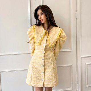 Fringed Sailor-collar Tweed Minidress