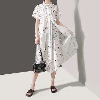 Patterned Short-sleeve Midi Shirt Dress
