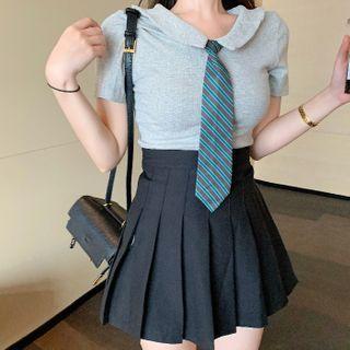 Set: Short-sleeve Polo Shirt + Tie Gray - One Size