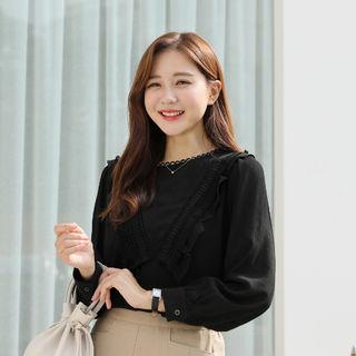 Perforated-neck Frilled-detail Top