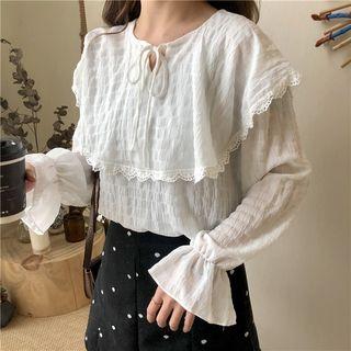 Lotus Leaf Collar Trumpet Sleeve Shirt White - One Size