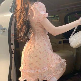 Puff-sleeve Floral Mini A-line Dress Dress - Floral - Pink - One Size