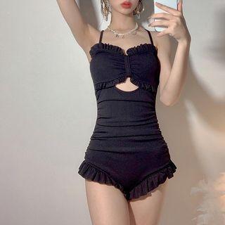 Spaghetti-strap Ruffled Swimsuit / Cover-up / Set