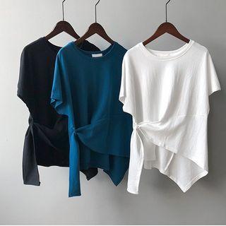 Short-sleeve Asymmetrical Sashed T-shirt