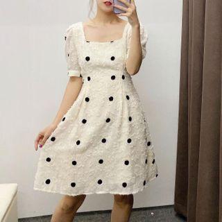 Short-sleeve Dotted Textured A-line Dress
