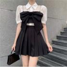 Short-sleeve Blouse / Bow Cropped Camisole Top / Pleated Mini A-line Skirt
