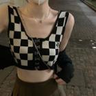 Checkerboard Crop Tank Top Black & White - One Size