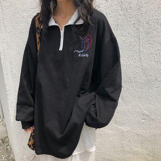 Printed Half-zip Collared Sweatshirt